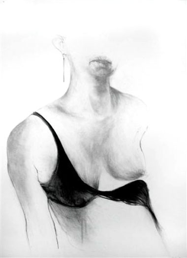 Sharon Kelly: Portrait with an earring , 2004, charcoal on paper, 76 x 56 cm; courtesy the artist